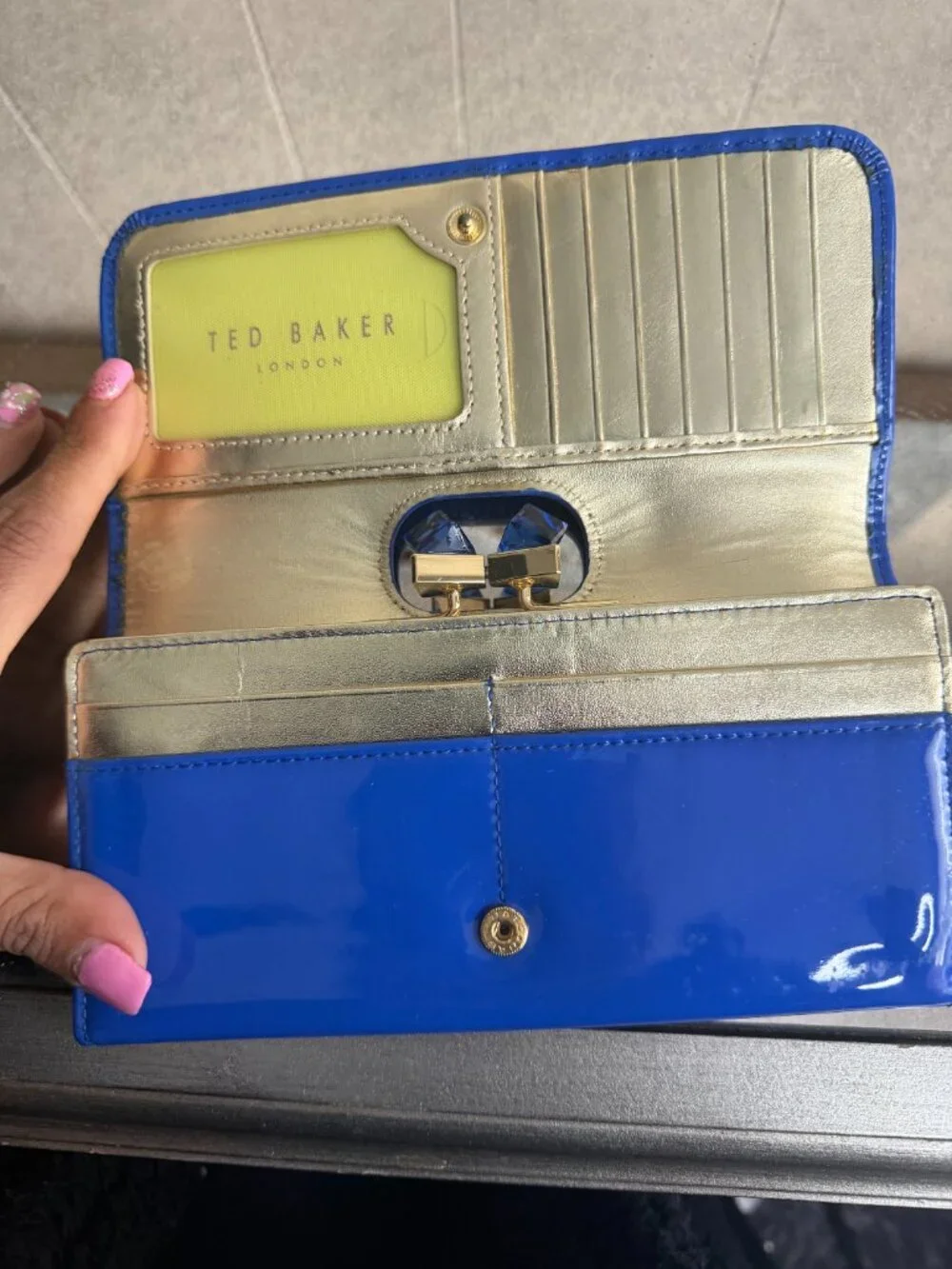 Ted Baker London Blue Patent Wallet 💙✨ Crystal Clasp Clutch 💎 Designer Stateme